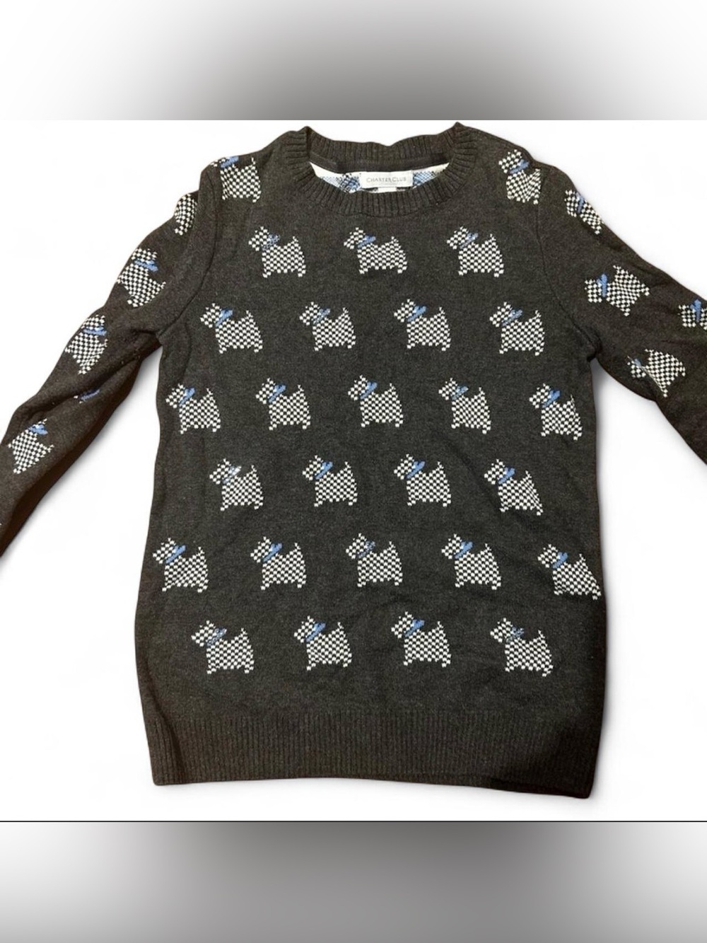Charter Club Black Knit Scottie Dog Print Sweater